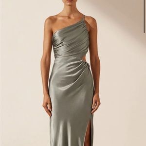 Shona Joy La Lune Asymmetrical Gathered Maxi Dress in SAGE - worn once